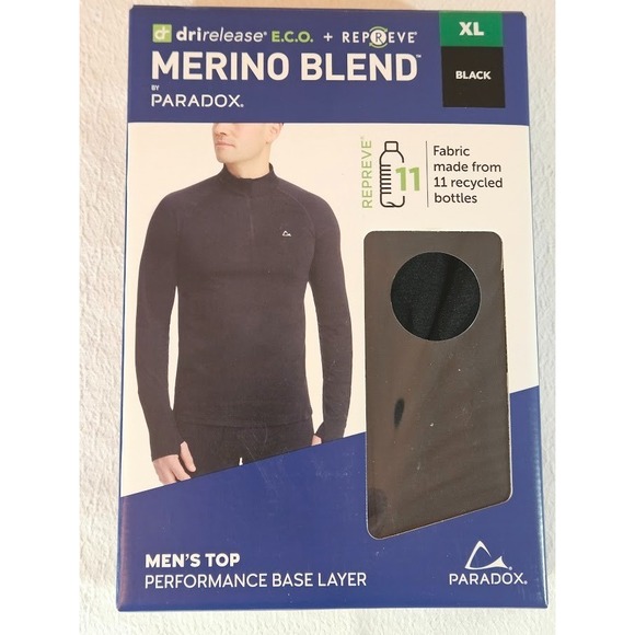 Paradox Other - Paradox Men's 1/4 Zip Merino Blend Performance Base Layer Top, Black, Size XL